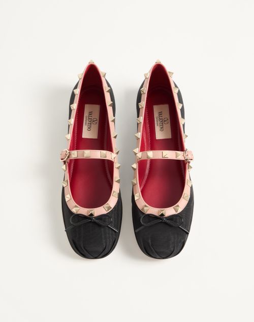 Valentino Garavani - Mary-jane Rockstud Ballerina In Moire Fabric 05mm - Black - Woman - Ballerinas